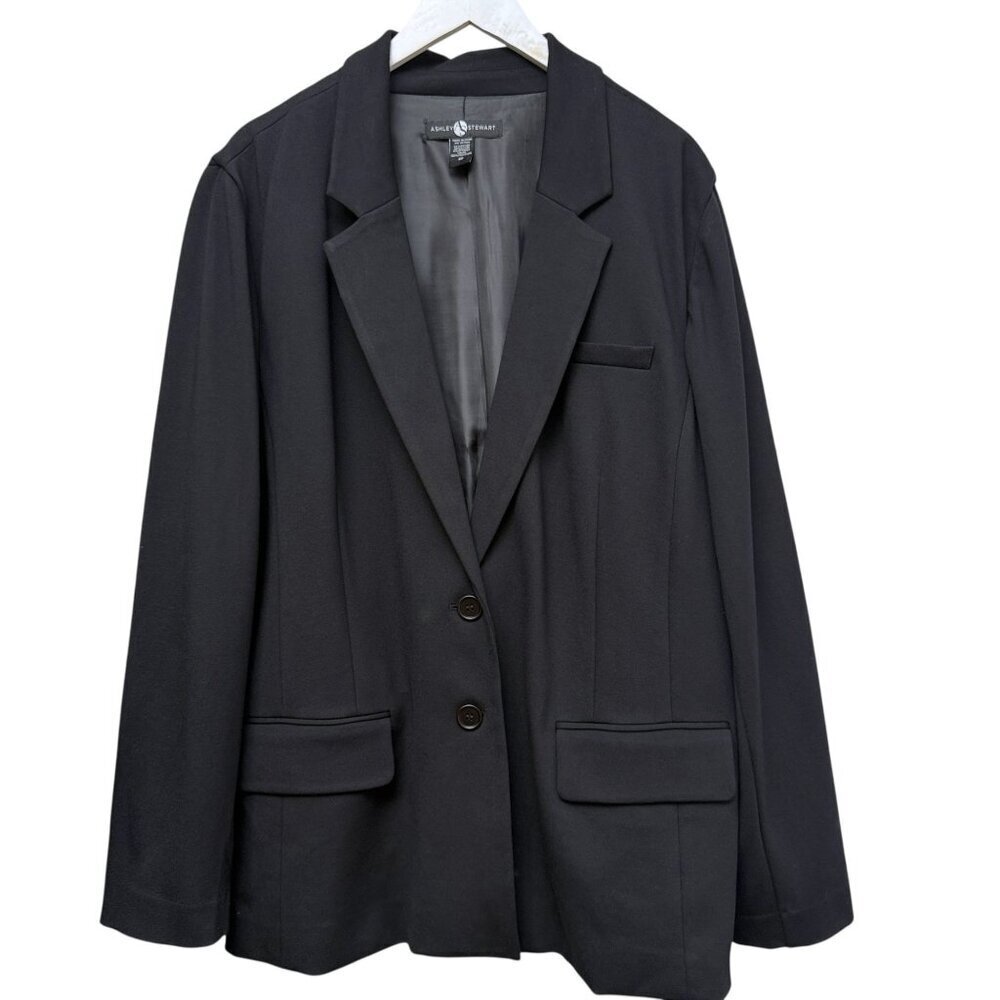 Ashley Stewart Womens Blazer Plus Size 22 Black Stretch Ponte Knit Jacket